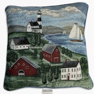 VTG Nautical Sailboat Lighthouse Pillow Coastal Blue 17" × 17" Beach Tapestry